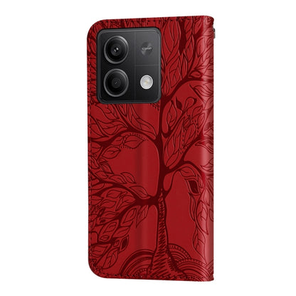 For Xiaomi Redmi Note 13 5G Life Tree Embossing Pattern Leather Phone Case(Red) - Note 13 Cases by buy2fix | Online Shopping UK | buy2fix