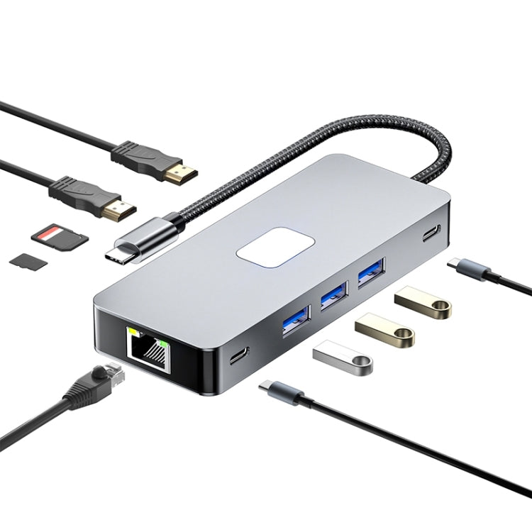 BYL-2315 10 in 1 Type-C to PD100W + USB3.0 + HDMI + RJ45 + SD/TF HUB Docking Station(Space Grey) - USB HUB by buy2fix | Online Shopping UK | buy2fix