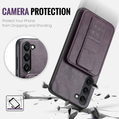 For Samsung Galaxy S23+ 5G Fierre Shann Oil Wax Cow Leather Card Holder Back Phone Case(Purple) - Galaxy S23+ 5G Cases by FIERRE SHANN | Online Shopping UK | buy2fix