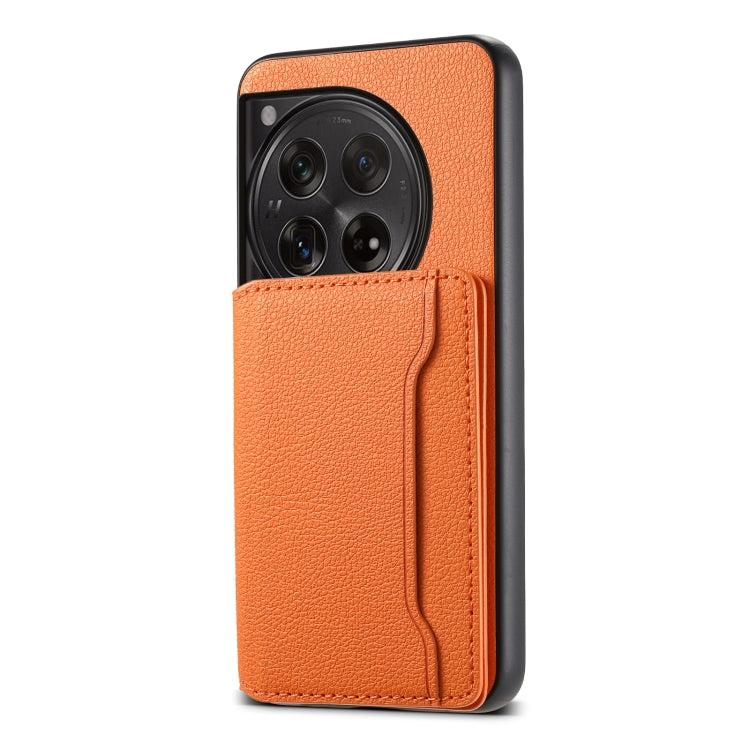 For OnePlus 12 Calf Texture Card Bag Design Full Coverage Phone Case(Orange) - OnePlus Cases by buy2fix | Online Shopping UK | buy2fix