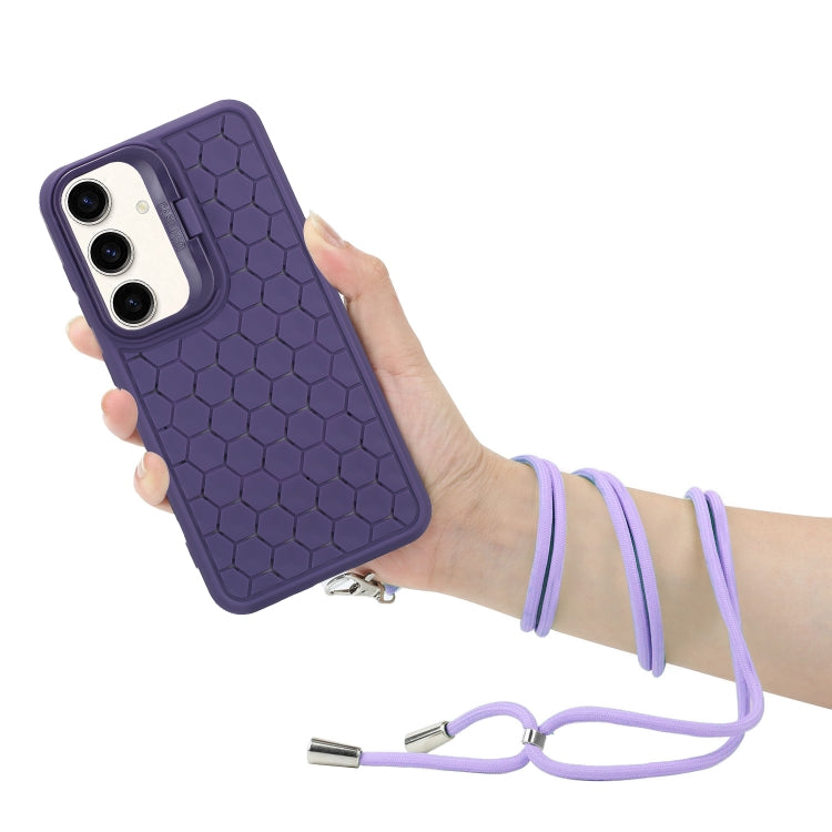 For Samsung Galaxy S24+ 5G Honeycomb Radiating Lens Holder Magsafe Phone Case with Lanyard(Purple) - Galaxy S24+ 5G Cases by buy2fix | Online Shopping UK | buy2fix