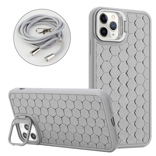 For iPhone 13 Pro Max Honeycomb Radiating Lens Holder Magsafe Phone Case with Lanyard(Grey) - iPhone 13 Pro Max Cases by buy2fix | Online Shopping UK | buy2fix