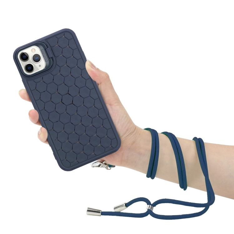 For iPhone 16 Pro Max Honeycomb Radiating Lens Holder Magsafe Phone Case with Lanyard(Blue) - iPhone 16 Pro Max Cases by buy2fix | Online Shopping UK | buy2fix