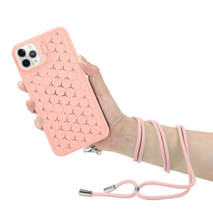 For iPhone 16 Pro Max Honeycomb Radiating Lens Holder Magsafe Phone Case with Lanyard(Pink) - iPhone 16 Pro Max Cases by buy2fix | Online Shopping UK | buy2fix