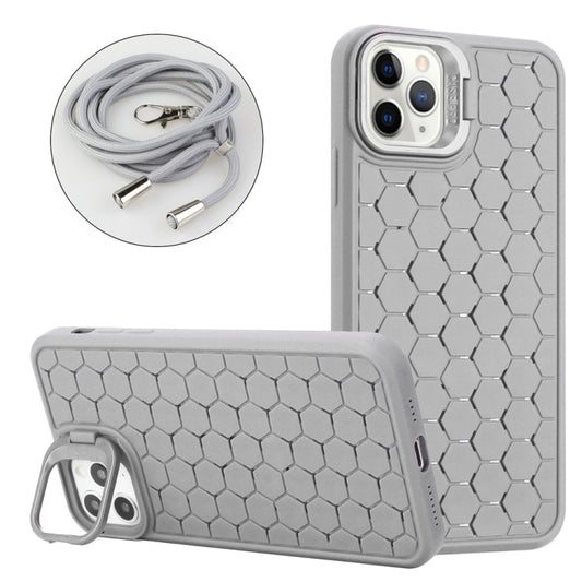 For iPhone 16 Pro Max Honeycomb Radiating Lens Holder Magsafe Phone Case with Lanyard(Grey) - iPhone 16 Pro Max Cases by buy2fix | Online Shopping UK | buy2fix