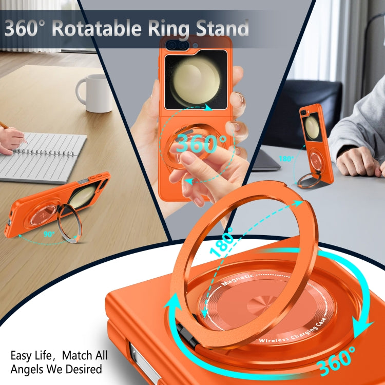For Samsung Galaxy Z Flip5 5G 360 Degree Rotating Holder MagSafe PC Full Coverage Shockproof Phone Case(Orange) - Galaxy Z Flip5 Cases by buy2fix | Online Shopping UK | buy2fix