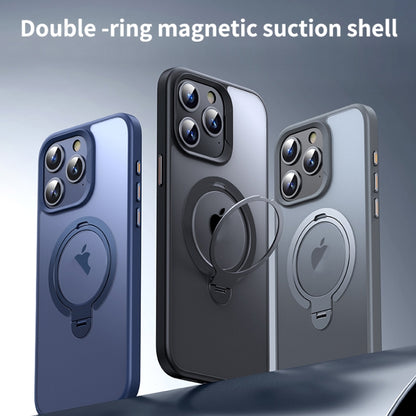 For iPhone 13 Pro Double Ring MagSafe Magnetic Holder Phone Case(Matte Black) - iPhone 13 Pro Cases by buy2fix | Online Shopping UK | buy2fix