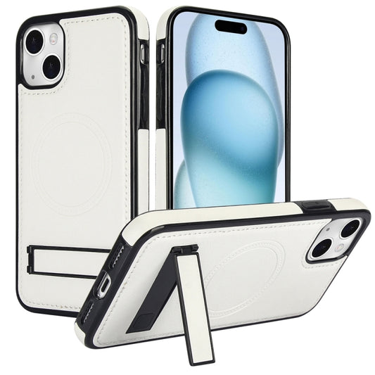 For iPhone 15 Plus Retro Leather Invisible Stand MagSafe Phone Case(White) - iPhone 15 Plus Cases by buy2fix | Online Shopping UK | buy2fix