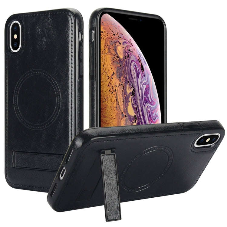 For iPhone XS Max Retro Leather Invisible Stand MagSafe Phone Case(Black) - More iPhone Cases by buy2fix | Online Shopping UK | buy2fix