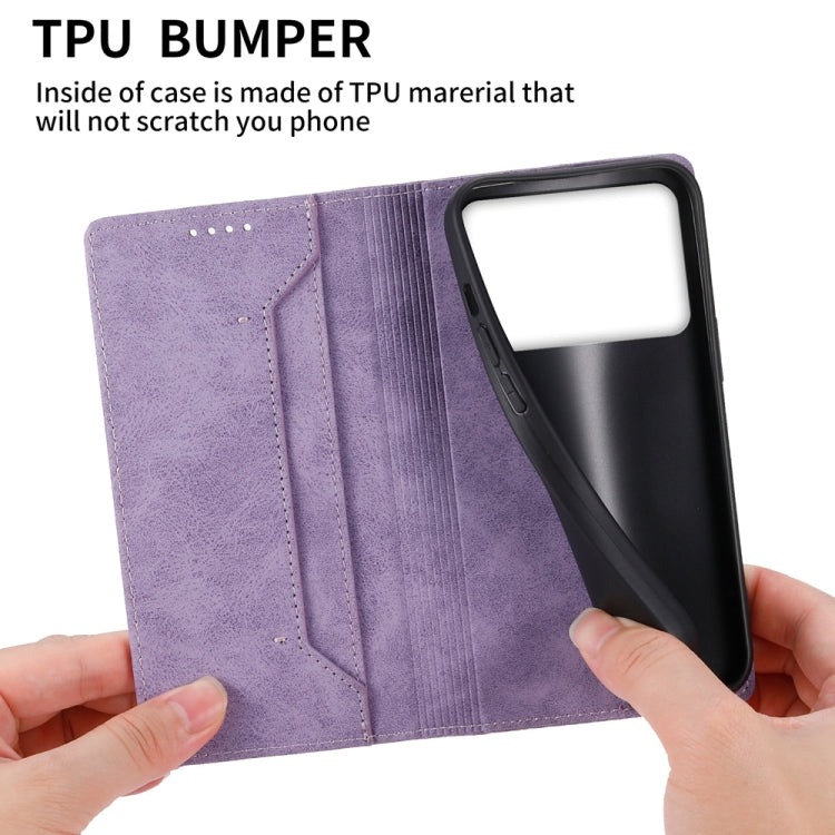 For Redmi K70 Ultra Business Solid Color Magnetic RFID Leather Phone Case(Purple) - Xiaomi Cases by buy2fix | Online Shopping UK | buy2fix