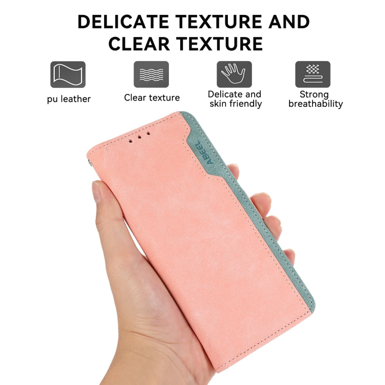 For iPhone 16 Pro Max ABEEL Color Block Magnetic RFID Leather Phone Case(Pink-Cyan) - iPhone 16 Pro Max Cases by buy2fix | Online Shopping UK | buy2fix