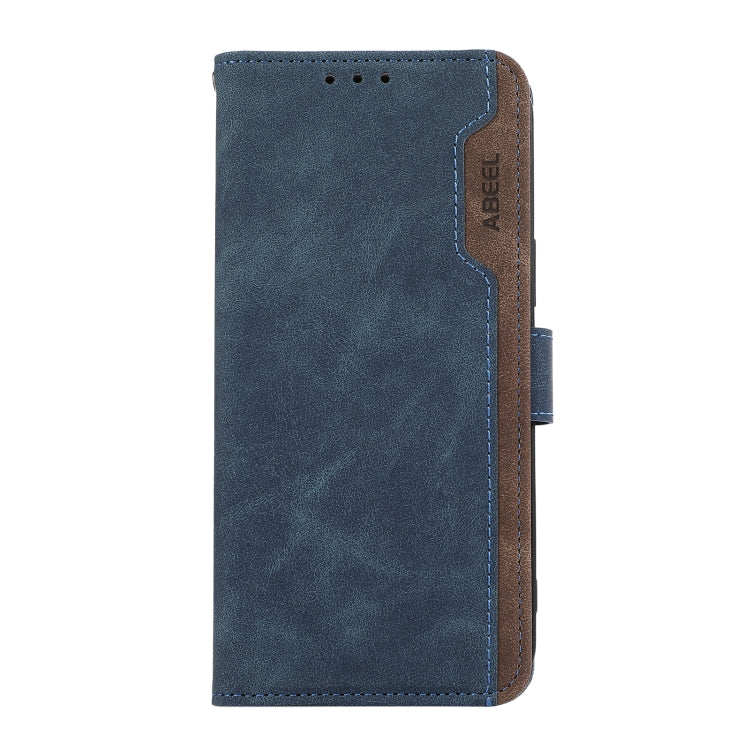 For iPhone 16 Pro Max ABEEL Color Block Magnetic RFID Leather Phone Case(Blue-Brown) - iPhone 16 Pro Max Cases by buy2fix | Online Shopping UK | buy2fix