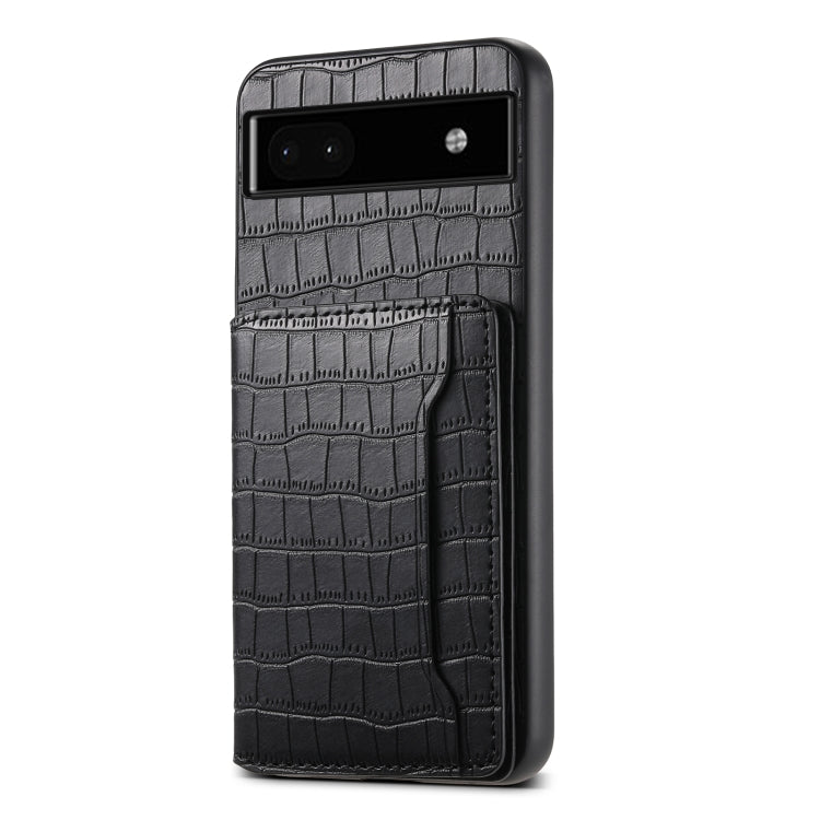 For Google Pixel 6a Crocodile Texture Card Bag Design Full Coverage Phone Case(Black) - Google Cases by buy2fix | Online Shopping UK | buy2fix