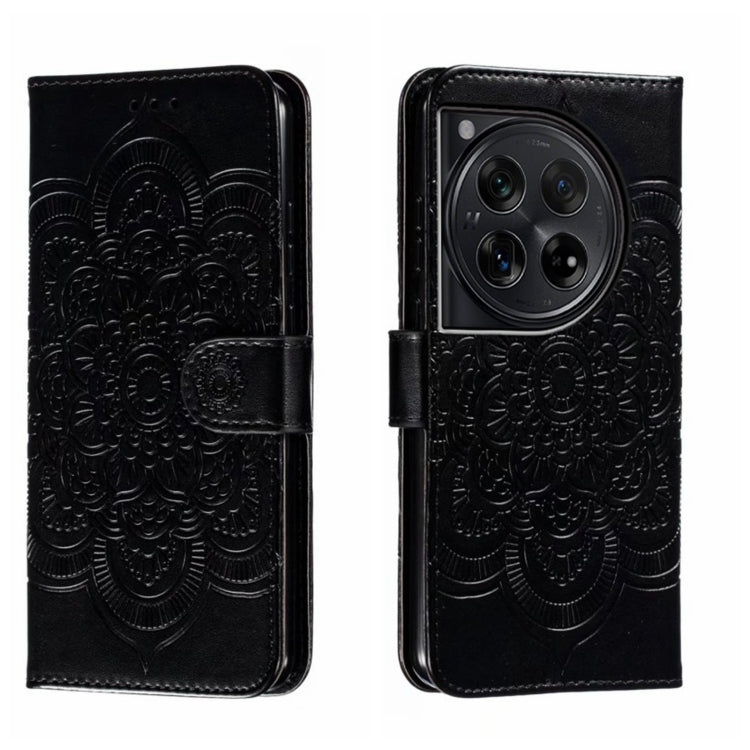 For OnePlus 12 Sun Mandala Embossing Pattern Phone Leather Case(Black) - OnePlus Cases by buy2fix | Online Shopping UK | buy2fix