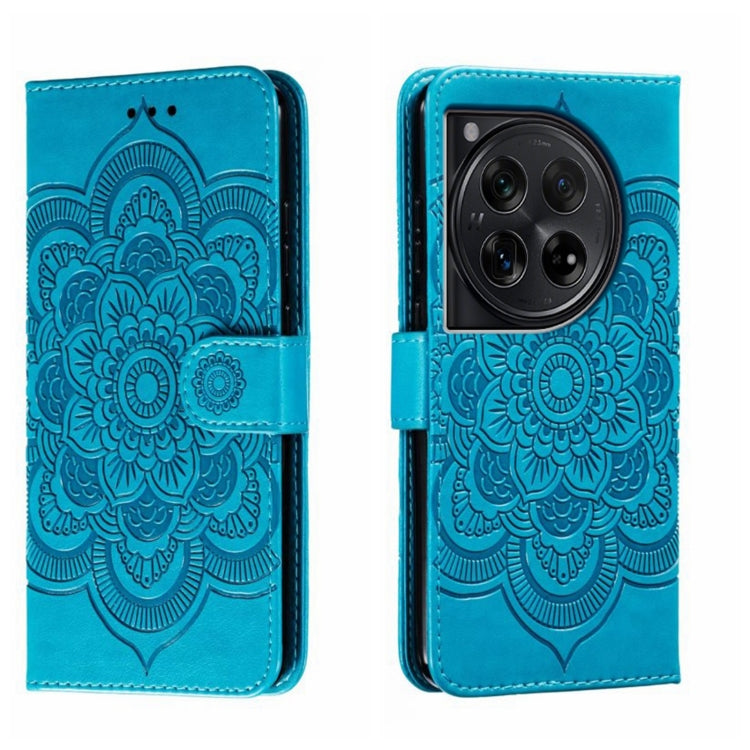 For OnePlus 12 Sun Mandala Embossing Pattern Phone Leather Case(Blue) - OnePlus Cases by buy2fix | Online Shopping UK | buy2fix