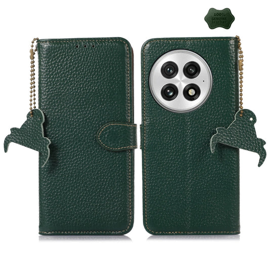 For OnePlus 13 Genuine Leather Litchi Texture RFID Leather Phone Case(Green) - OnePlus Cases by buy2fix | Online Shopping UK | buy2fix