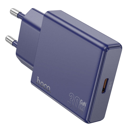 hoco N44 Biscuit PD30W Single Port Type-C Charger, EU Plug(Blue) - USB Charger by hoco | Online Shopping UK | buy2fix