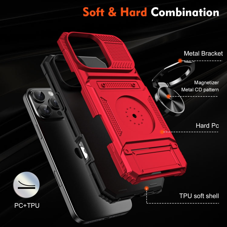 For iPhone 16 Pro Max TPU+PC Shockproof Card Phone Case with Metal Ring Holder(Red) - iPhone 16 Pro Max Cases by buy2fix | Online Shopping UK | buy2fix