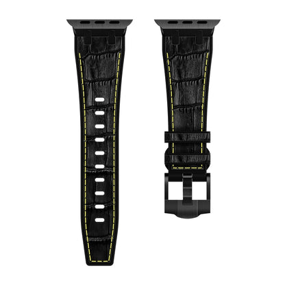 For Apple Watch Series 9 45mm Crocodile Texture Liquid Silicone Watch Band(Black Yellow Black) - Watch Bands by buy2fix | Online Shopping UK | buy2fix