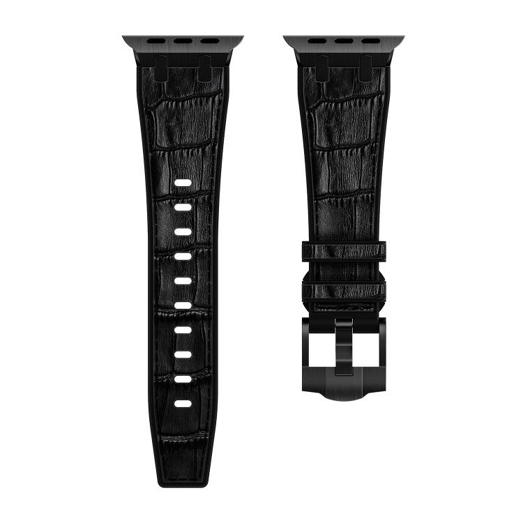 For Apple Watch Series 8 41mm Crocodile Texture Liquid Silicone Watch Band(Black Black) - Watch Bands by buy2fix | Online Shopping UK | buy2fix