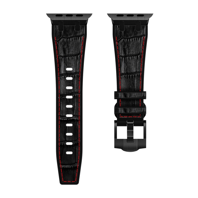 For Apple Watch Series 8 45mm Crocodile Texture Liquid Silicone Watch Band(Black Red Black) - Watch Bands by buy2fix | Online Shopping UK | buy2fix