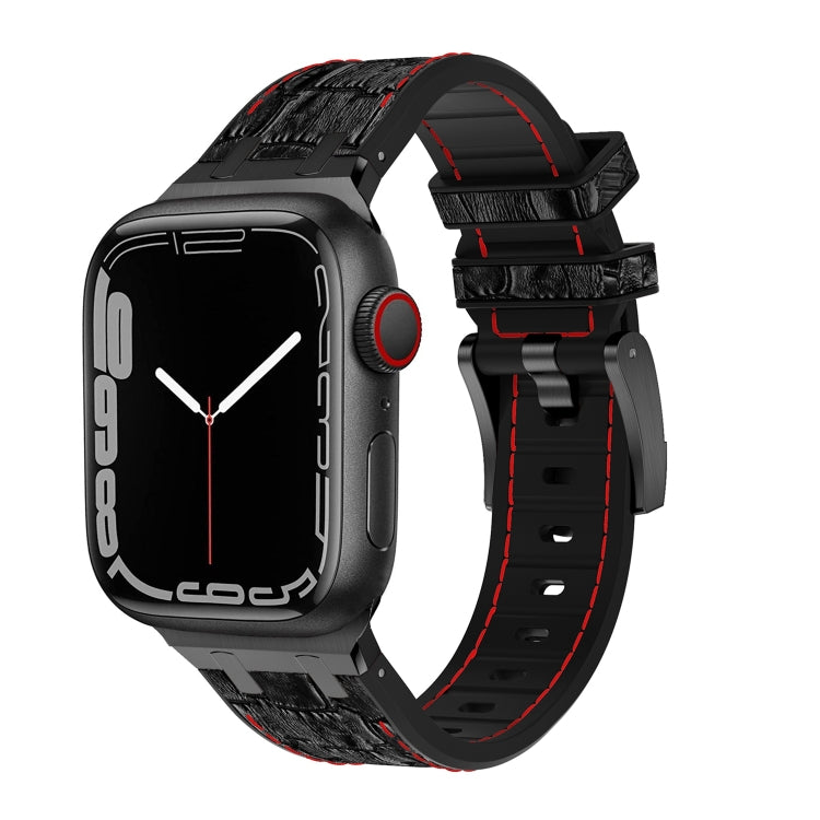 For Apple Watch Series 7 41mm Crocodile Texture Liquid Silicone Watch Band(Black Red Black) - Watch Bands by buy2fix | Online Shopping UK | buy2fix