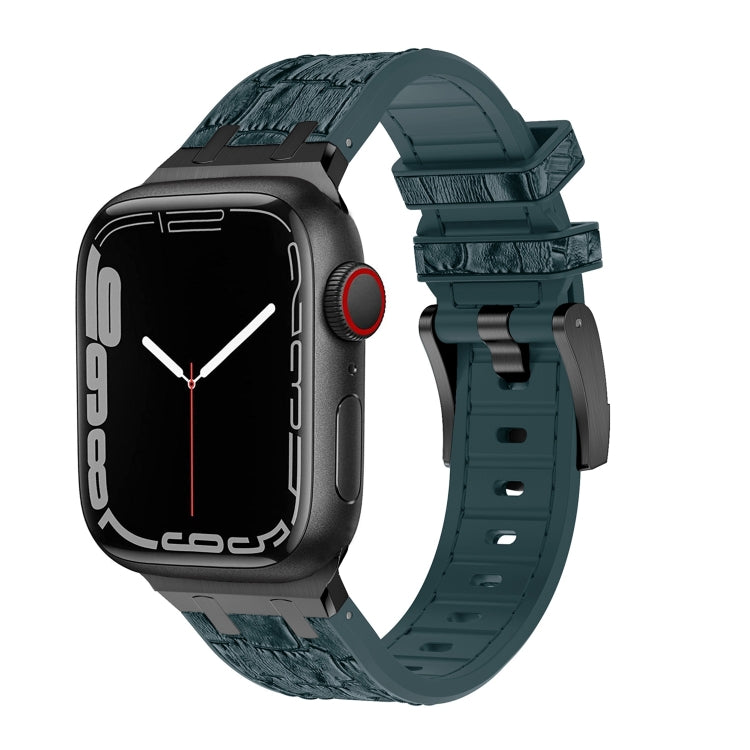 For Apple Watch 42mm Crocodile Texture Liquid Silicone Watch Band(Black Deep Green) - Watch Bands by buy2fix | Online Shopping UK | buy2fix