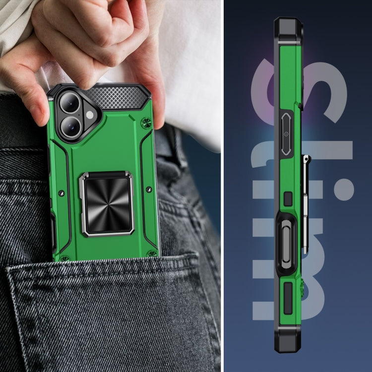 For iPhone 16 Shockproof Metal Holder Phone Case(Green) - iPhone 16 Cases by buy2fix | Online Shopping UK | buy2fix