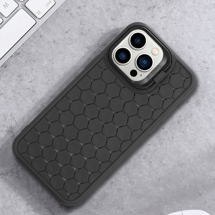 For iPhone 16 Pro Max Honeycomb Radiating Lens Holder TPU Phone Case(Black) - iPhone 16 Pro Max Cases by buy2fix | Online Shopping UK | buy2fix