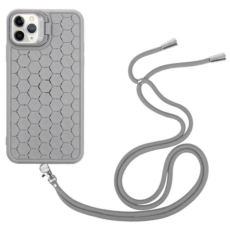 For iPhone 16 Pro Honeycomb Radiating Holder TPU Phone Case with Lanyard(Grey) - iPhone 16 Pro Cases by buy2fix | Online Shopping UK | buy2fix