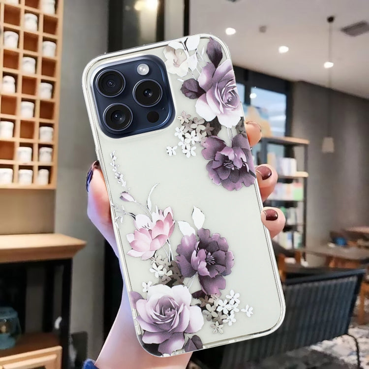 For iPhone 16 Pro Max Colorful Painting Pattern TPU Phone Case(Peony) - iPhone 16 Pro Max Cases by buy2fix | Online Shopping UK | buy2fix