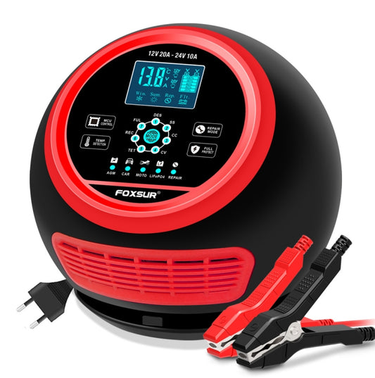 FOXSUR 20A 12V 24V Car / Motorcycle Smart Battery Charger, Plug Type:UK Plug(Red) - Battery Charger by FOXSUR | Online Shopping UK | buy2fix