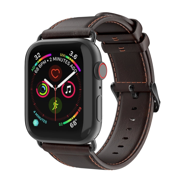 For Apple Watch SE 2022 44mm DUX DUCIS Business Genuine Leather Watch Strap(Coffee) - Watch Bands by DUX DUCIS | Online Shopping UK | buy2fix