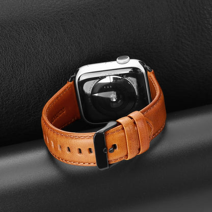 For Apple Watch Series 7 41mm DUX DUCIS Business Genuine Leather Watch Strap(Khaki) - Watch Bands by DUX DUCIS | Online Shopping UK | buy2fix