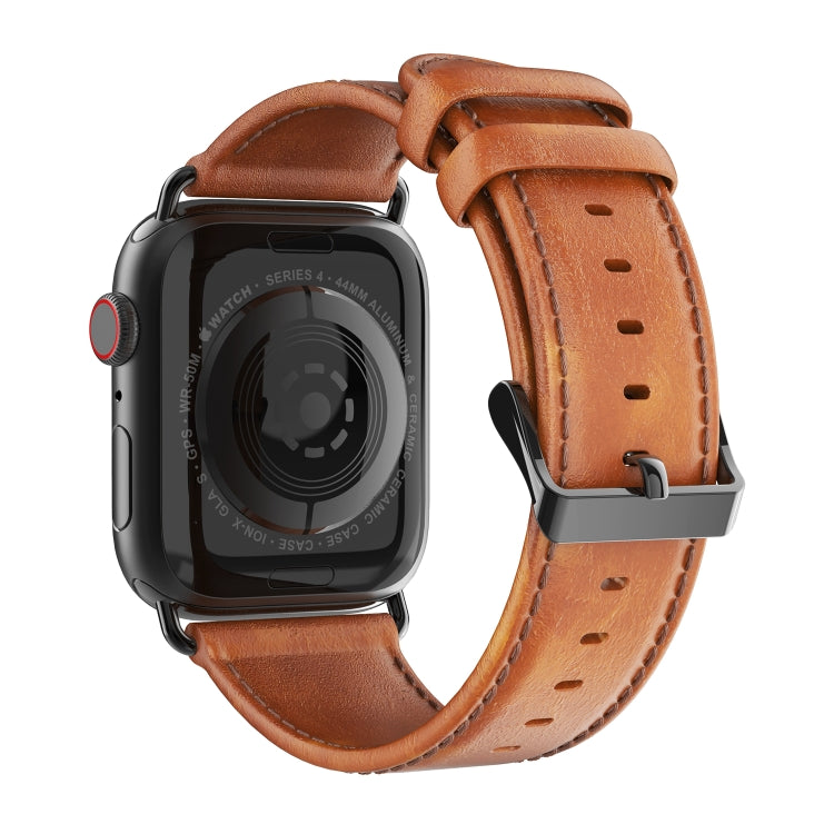 For Apple Watch Series 6 44mm DUX DUCIS Business Genuine Leather Watch Strap(Khaki) - Watch Bands by DUX DUCIS | Online Shopping UK | buy2fix