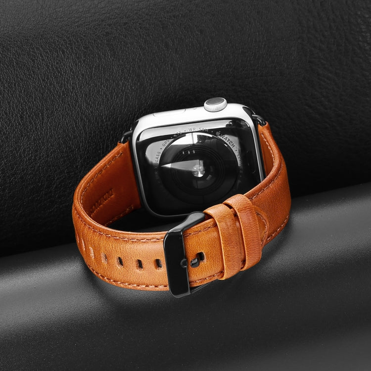 For Apple Watch Series 3 38mm DUX DUCIS Business Genuine Leather Watch Strap(Khaki) - Watch Bands by DUX DUCIS | Online Shopping UK | buy2fix