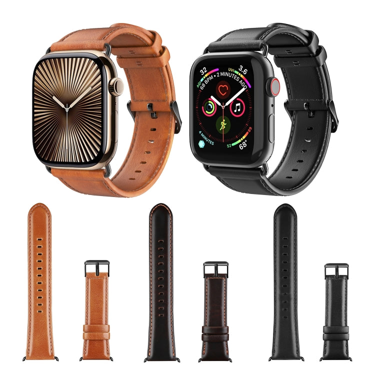 For Apple Watch Series 3 38mm DUX DUCIS Business Genuine Leather Watch Strap(Black) - Watch Bands by DUX DUCIS | Online Shopping UK | buy2fix