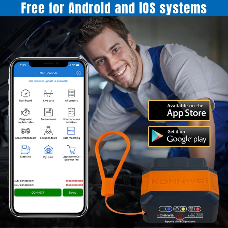 KONNWEI KW906 Bluetooth 5.0 Car OBD2 Scanner Support Android & iOS(Black) - Code Readers & Scan Tools by KONNWEI | Online Shopping UK | buy2fix