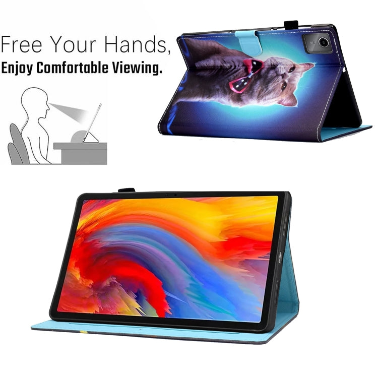 For Lenovo Tab M11 / Xiaoxin Pad 11 2024 Colored Drawing Sewing Pen Slot Leather Tablet Case(Bow Tie Cat) - Lenovo by buy2fix | Online Shopping UK | buy2fix