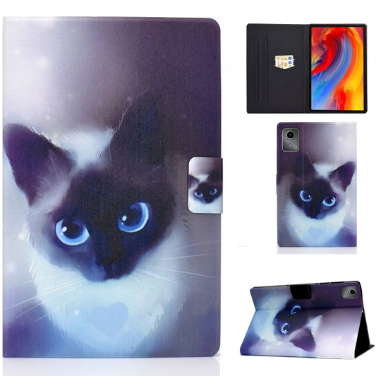 For Lenovo Tab M11 / Xiaoxin Pad 11 2024 Electric Pressed Colored Drawing Smart Leather Tablet Case(Blue Eyed Cat) - Lenovo by buy2fix | Online Shopping UK | buy2fix