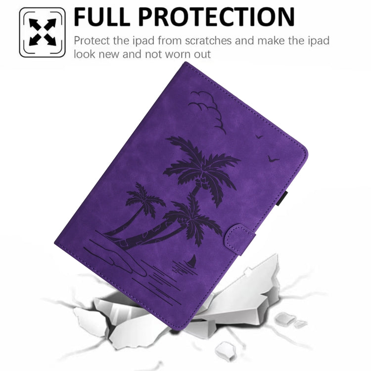 For Samsung Galaxy Tab S9 X710/X716B/X718U Coconut Tree Embossed Smart Leather Tablet Case(Purple) - Galaxy Tab S9 Cases by buy2fix | Online Shopping UK | buy2fix