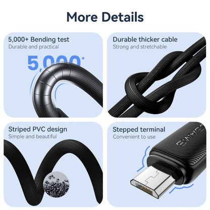 USAMS US-SJ690 USB to Micro USB 2A Striped Fast Charge Data Cable, Length:1m(Black) - Micro USB Cable by USAMS | Online Shopping UK | buy2fix