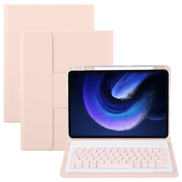 For Xiaomi Pad 6 Square Button Bluetooth Keyboard Rotatable Holder Leather Case(Rose Gold) - Others Keyboard by buy2fix | Online Shopping UK | buy2fix