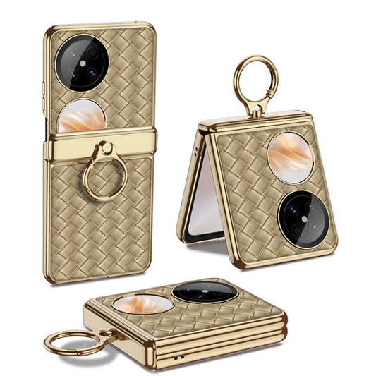 For Huawei Pocket 2 GKK Magnetic Shaft Electroplated Plain Leather Woven Texture Phone Case with Ring(Champagne Gold) - Huawei Cases by GKK | Online Shopping UK | buy2fix