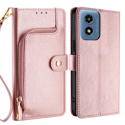 For Motorola Moto G Play 4G 2024 Zipper Bag Leather Phone Case(Rose Gold) - Motorola Cases by buy2fix | Online Shopping UK | buy2fix