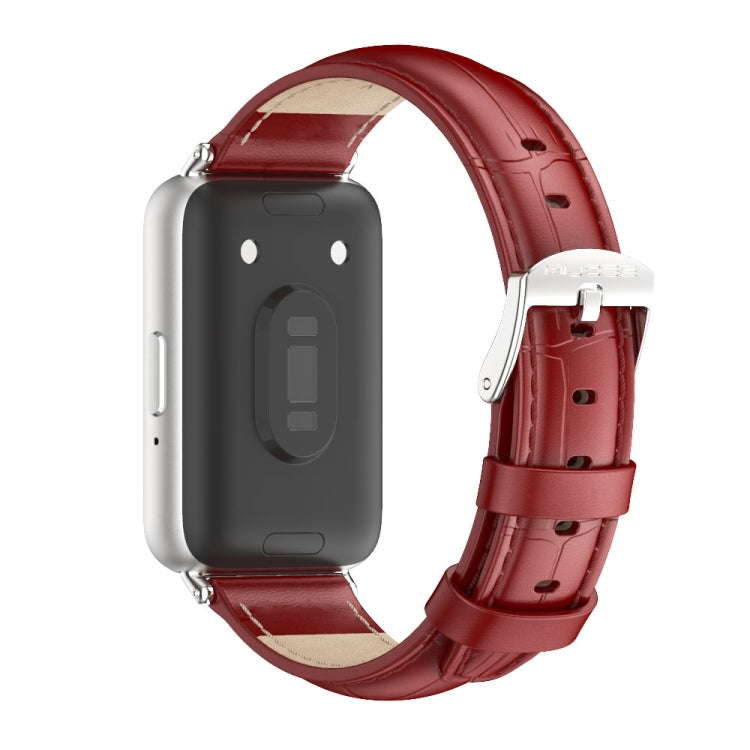 For Samsung Galaxy Fit 3 Mijobs Dual-sided Genuine Leather Watch Band(Bamboo Red Silver) - Watch Bands by MIJOBS | Online Shopping UK | buy2fix