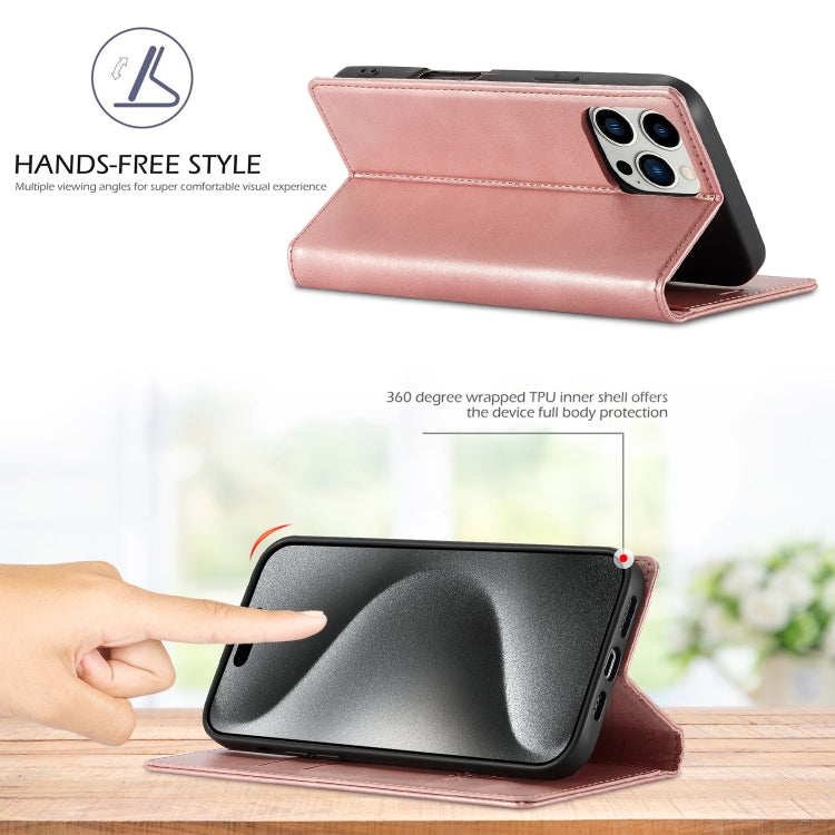 For iPhone 16 Pro LC.IMEEKE Strong Magnetism Microfiber Leather Phone Case(Rose Gold) - iPhone 16 Pro Cases by LC.IMEEKE | Online Shopping UK | buy2fix