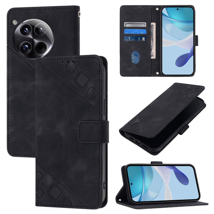 For OnePlus 12 5G Global Skin-feel Embossed Leather Phone Case(Black) - OnePlus Cases by buy2fix | Online Shopping UK | buy2fix