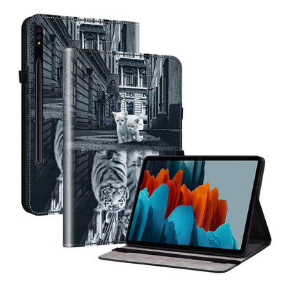 For Samsung Galaxy Tab S7 FE/S8+/S7+ Crystal Texture Painted Leather Tablet Case(Cat Reflection Tiger) - Galaxy Tab S8+ Cases by buy2fix | Online Shopping UK | buy2fix