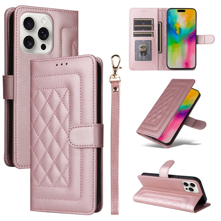 For iPhone 16 Pro Max Diamond Lattice Leather Flip Phone Case(Rose Gold) - iPhone 16 Pro Max Cases by buy2fix | Online Shopping UK | buy2fix